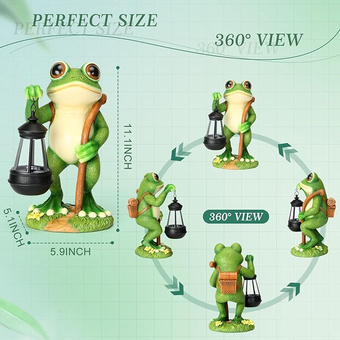 Garden Statue Frog Outdoor Decor, Solar Patio Resin Garden Decor for Outside Yard Decorations Gift for Women, Mom, Grandma