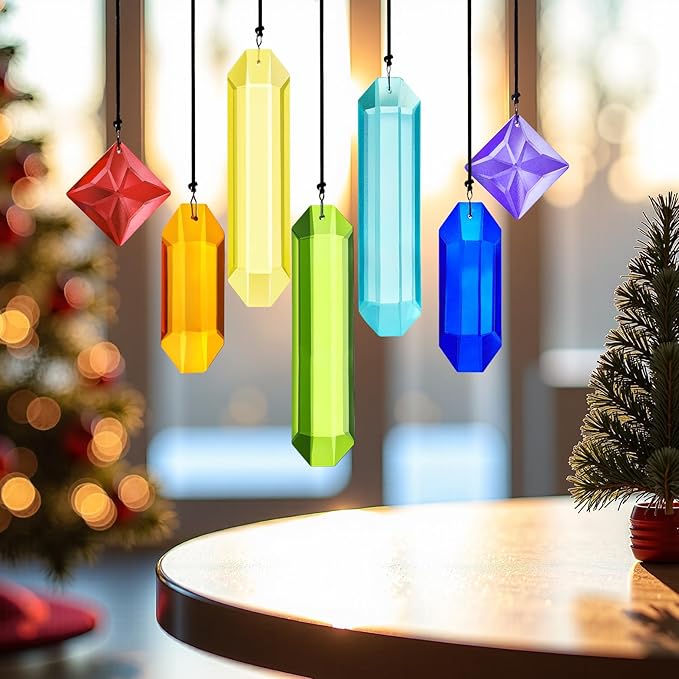 HDCRYSTALGIFTS 7pcs Prisms Crystal Suncatchers for Windows Hanging Rainbow Maker Sun Catchers with Crystals Indoor Outdoor Home Garden Decor