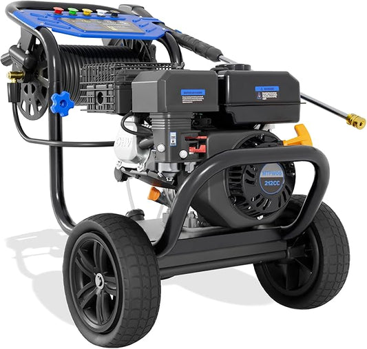 3600 PSI Gas Pressure Washer, 2.3 GPM Heavy-Duty Power Cleaner with 212CC Engine, 5 Quick-Connect Nozzles, 30FT Hose & Reel, Maintenance-Free Axial Cam Pump, for Commercial, Home Cleaning