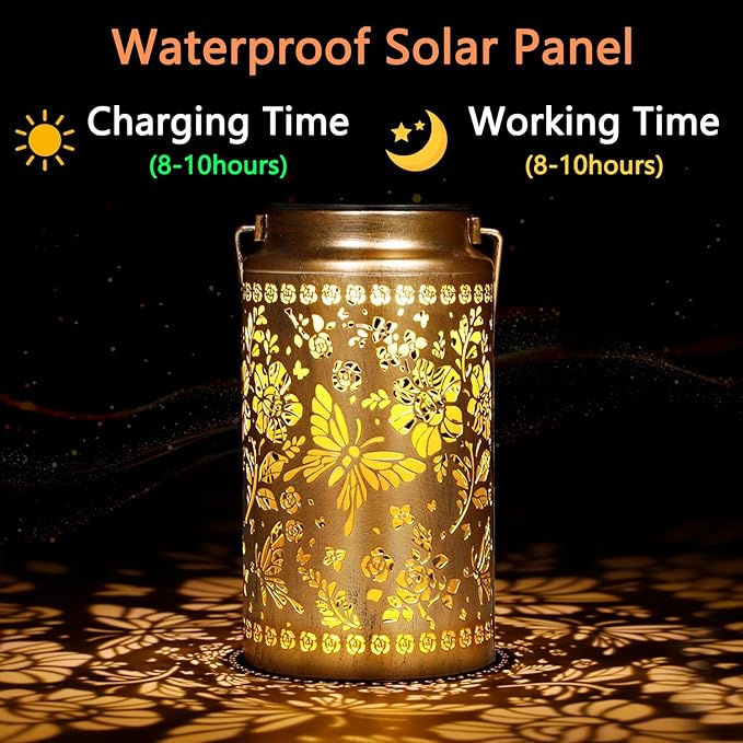 2 Pack Butterfly Solar Lanterns Outdoor Waterproof, Metal Hanging Lights Decorations for Garden Yard Lawn Patio, Butterfly Gifts for Women Mom Grandma Gardener Mother in Law Christmas