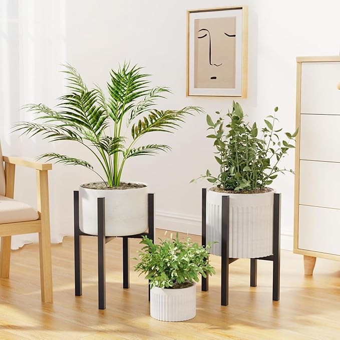Adjustable Metal Plant Stand Indoor Outdoor - Fits 8 to 12 Inches Pots - Mid Century Modern Planter Stand Single Floor Flower Pot Holder Home Decor for Gardening Gifts