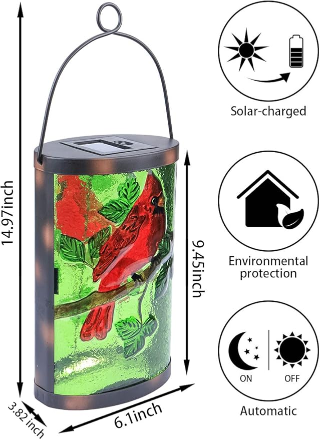 Hanging Solar Lantern Outdoor Decorative Waterproof LED Solar Cardinal Lights Tabletop Lamp for Outdoor Patio Garden