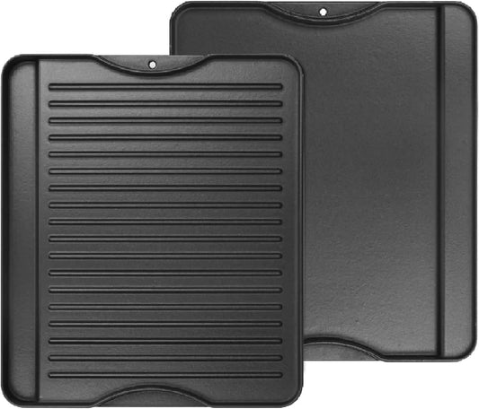 2-in-1 Reversible 14” x 16” Pre-Seasoned Cast Iron Cooking Griddle for Gas Stove/Charcoal/Electric/Propane/Gas Grill, Flat Griddle Top Plate for Camping Tailgating