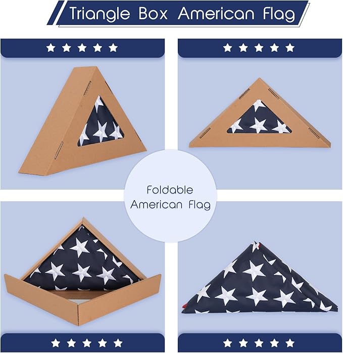 Homissor Folded 3x5 American Flag 420D Nylon Heavy Duty Outdoor Triangle Box Package USA US Flags Embroidered Stars Long Lasting for All Weather High Winds