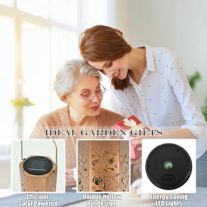 2 Pack Dragonfly Solar Lanterns Outdoor Waterproof - Birthday Gifts for Women, Men, Mom, Solar Lights Outdoor Hanging Garden Decor for Outside, Patio, Outdoor, Yard, Lawn, Balcony