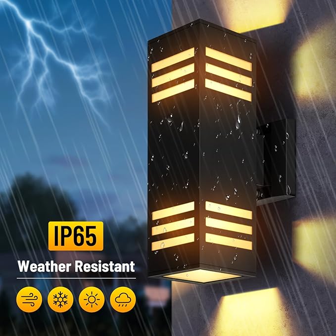 2 Pack Outdoor Wall Lights, Up/Down Modern Wall Sconce Exterior Lighting Fixture Square Wall Lamp Aluminum IP65 Waterproof Wall Mount Porch Lights ETL Listed E26 Bulbs Included 2700K