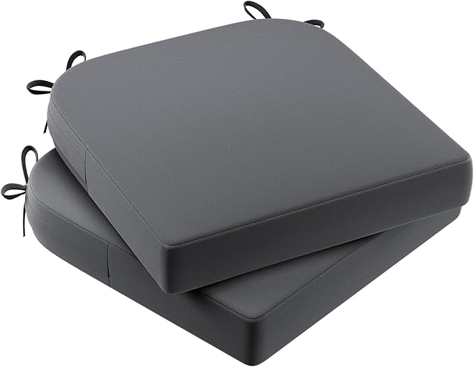AAAAAcessories Outdoor Seat Cushions for Chairs, Waterproof, Fade-Resistant Patio Furniture Replacement Cushions, 17" x 16" x 2", Set of 2, Dark Gray