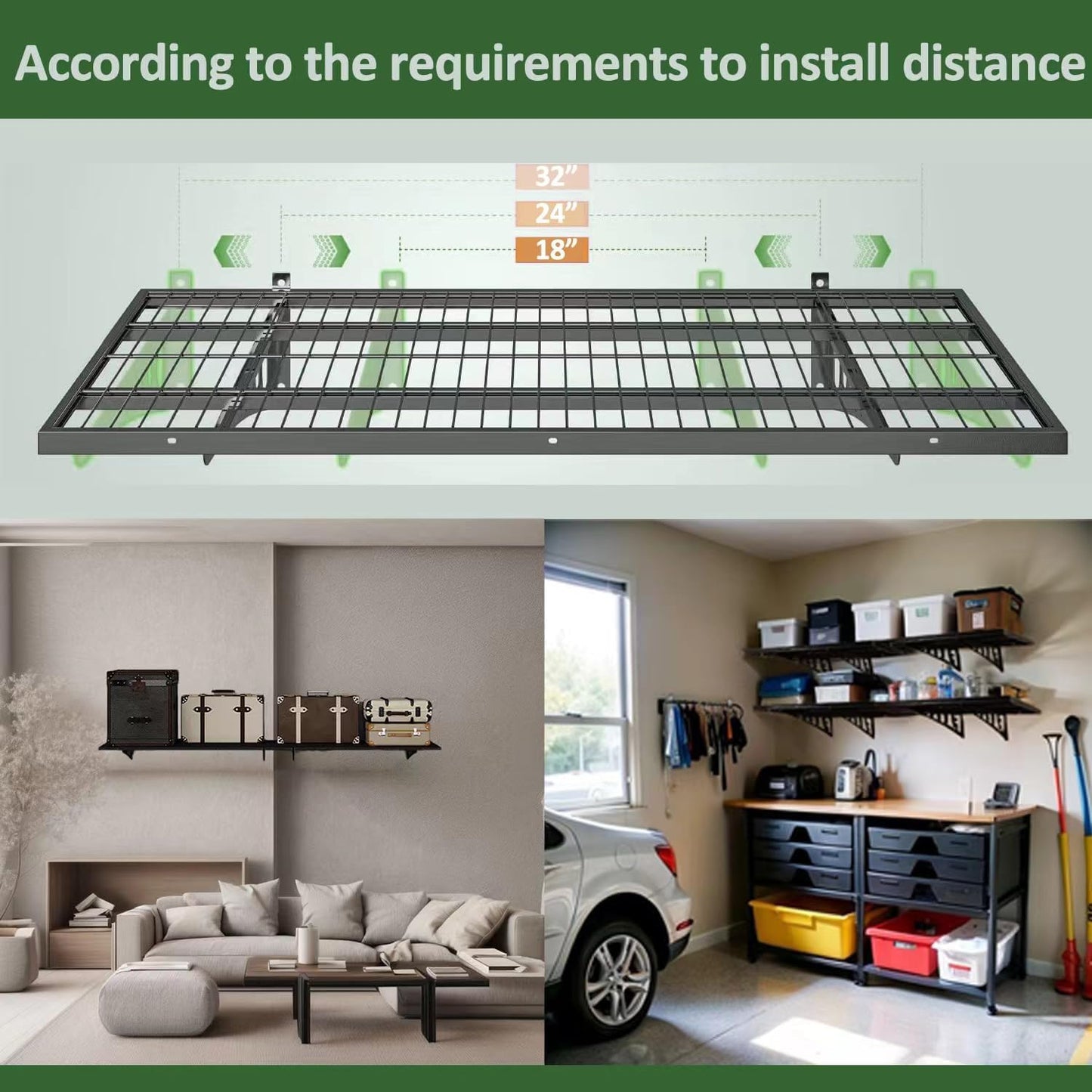 4 Pack Garage Wall Shelving, Heavy Duty 1.5' x 3.8' Wall Mount Storage Shelf with Hooks, Garage Storage Rack Floating Shelves, Holds 250 lbs Each