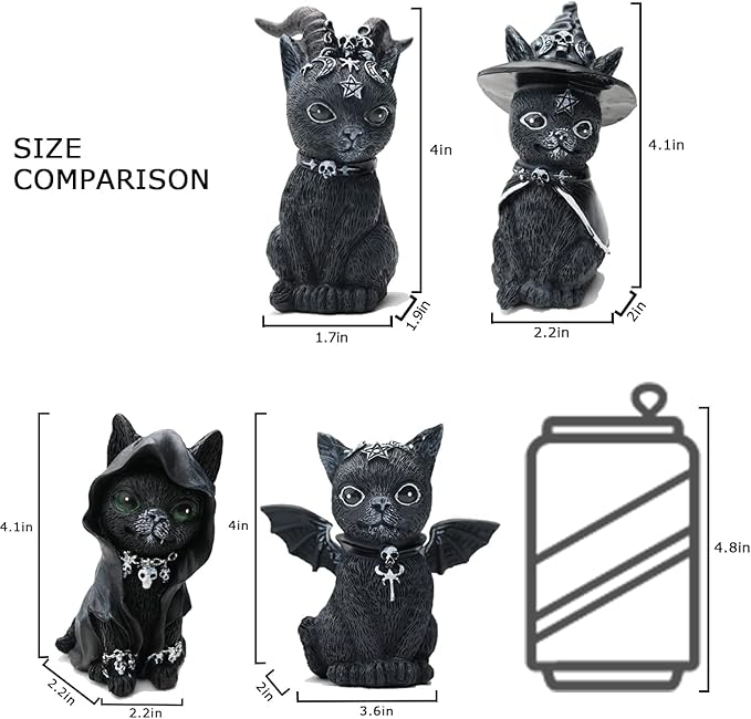 4PCS Set Cats Garden Decor Cat Gnome Statues for Outdoor Halloween Cat Figurine Cat Lover Idea Cute Cat homedecor Waterproof Figurines Lawn Ornaments