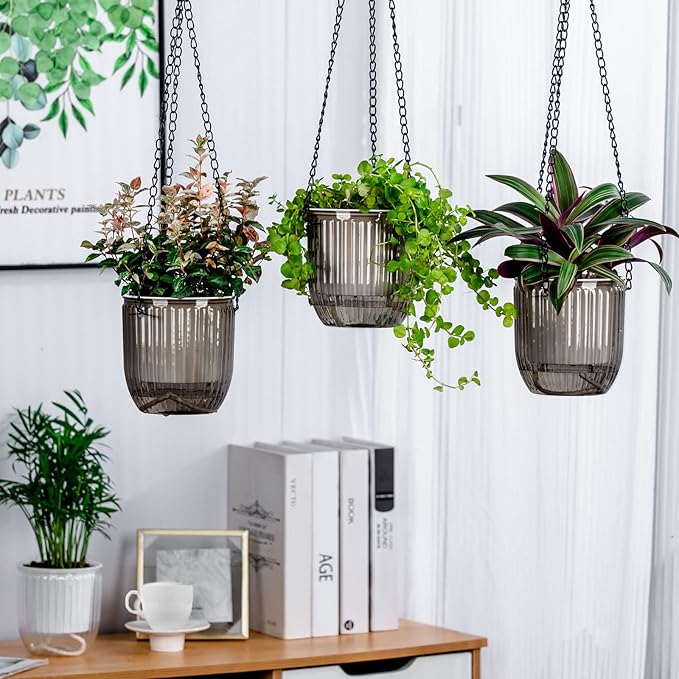 4.5 Inch 2 Pcs Self Watering Hanging Planter Indoor Plant Pots Drainage Holes, Outdoor Small Hanging Planters Flower Pot Basket, Visible Water Level, Plant Hanger Home Decor, Gardening