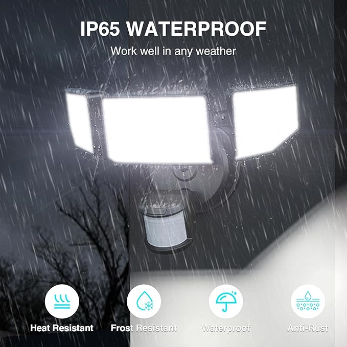 85W LED Security Lights Motion Sensor Light Outdoor, 8500LM Dusk to Dawn, IP65 Waterproof, 6500K, 3 Head Motion Detected Flood Light, Floodlight for Outside, Garage, Yard, Porch (Black)
