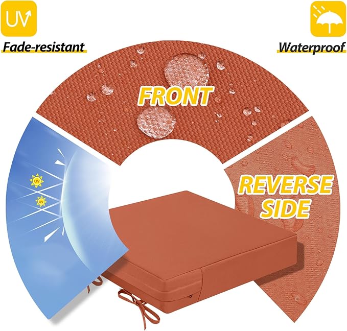 AAAAAcessories Outdoor Seat Cushions for Chairs, Waterproof, Fade-Resistant Patio Furniture Replacement Cushions, 20" x 20" x 3", Set of 2, Rust