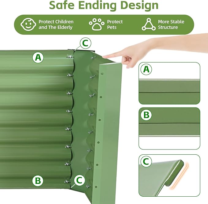 4x2x2ft (2 Pack) Raised Garden Bed - Galvanized Deep Root Planter Boxes Outdoor with Wing Nuts and Safety Edges for Gardening Vegetables, Flowers, Herbs, Succulents - Olive Green