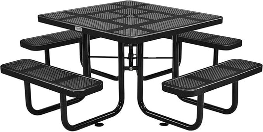 Global Industrial 46" Square Perforated Metal Outdoor Picnic Table, 81" W x 81" D Overall, Black