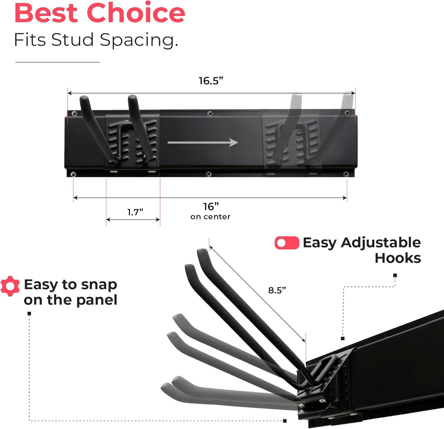 Garage Tool Organizer Wall Mount - 80 inches - Sturdy Storage Rack with Adjustable Hooks, Anti-Rust - Easy Installation, 500lbs Capacity - Garden Tool Organizer (05 Racks & 10 Hooks)