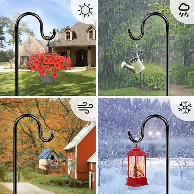 72" Shepherds Hooks for Outdoor, Heavy Duty Garden Bird Feeder Pole for Hanging Bird Feeder, Plant Baskets, Solar Light Lanterns, Outdoor Plant Hanger Hook with 7 Base Prongs,1 Pack