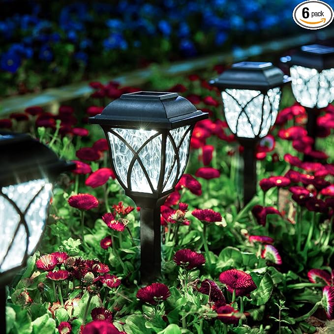 GIGALUMI Solar Lights Outdoor Waterproof, 6 Pack LED Solar Garden Lights, Solar Lights for Outside, Garden Decor for Yard, Patio, Landscape, Planter, Walkway (Cold White)