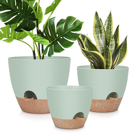 12" 10" 9" Large Self Watering Plant Pots, 3 Pack Flower Pots Planters with Multi Mesh Drainage Holes for Indoor Outdoor Garden Plants and Flowers.