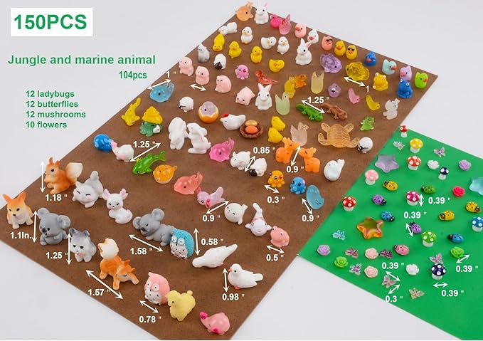 150 Pcs Mini Resin Animals Miniature Animals Figurines Tiny Resin Animals Small Animals Figures Mini Animals for Garden Décor Micro Landscape Ornaments Kit Fairy Garden Dollhouse Accessories