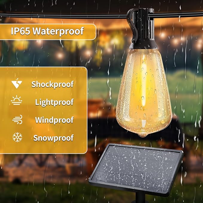 50ft Solar String Lights with Remote, 25+1 Bulbs Solar Patio Lights Outdoor Waterproof, Solar Powered Dimmable Deck Lights for Garden Porch Party