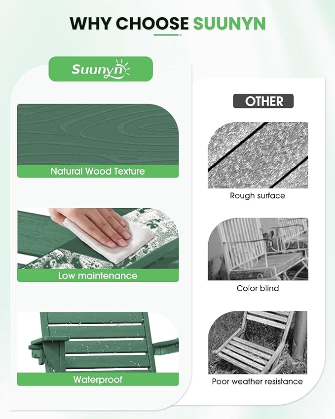 Adirondack Chairs Set of 2, Outdoor Fire Pit Chairs, HDPE All-Weather Adirondack Chairs with Cup Holder, Lawn Chair for Deck, Patio, Garden (Green)