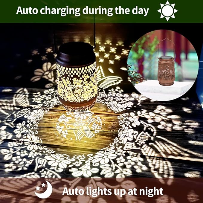 2 Pack Hummingbird Solar Lanterns Garden Decor, Birthday Gifts for Mother Grandma ,Metal Hanging Solar Lights Waterproof Outdoor Decoration, LED Lanterns for Yard Patio Lawn Pathway Landscape