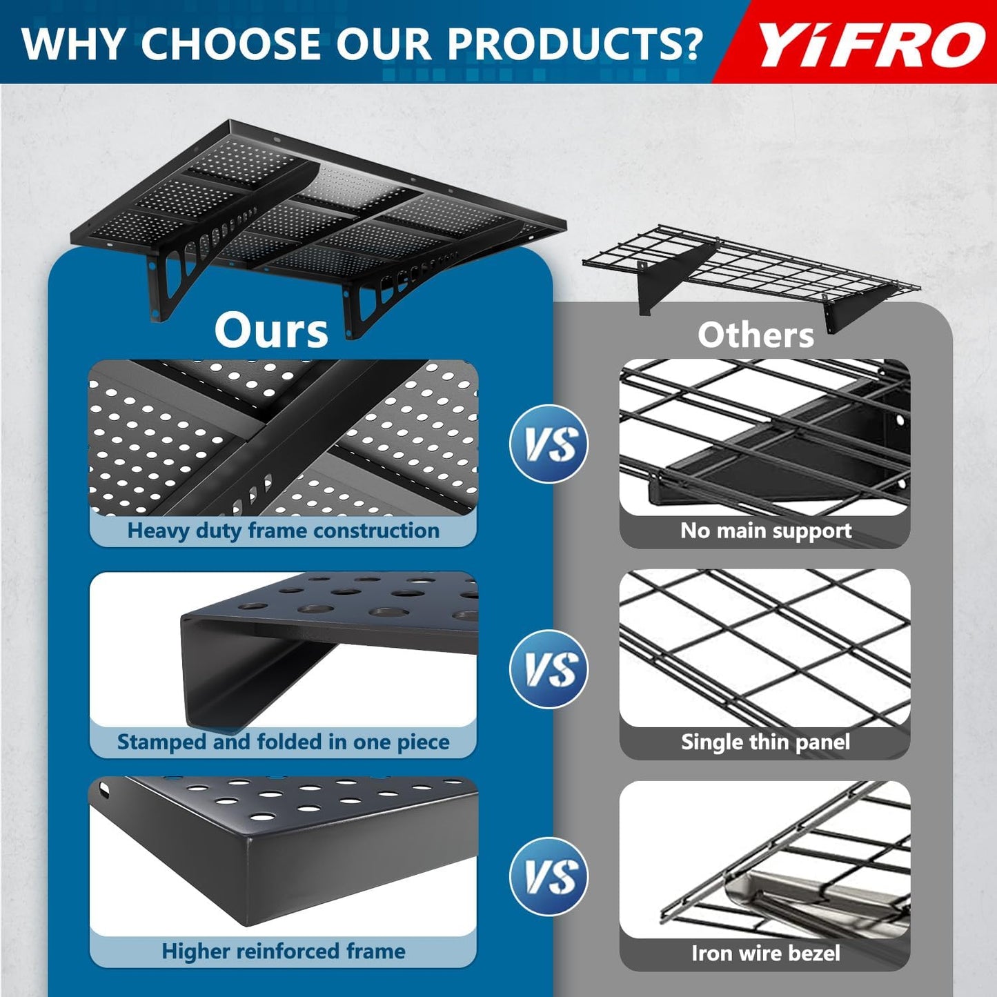 4-Pack 2x3ft Heavy Duty Garage Wall Shelving, 1000 lbs Load Capacity, Garage Shelving Wall Mounted, Garage Storage Rack with Hooks, Black