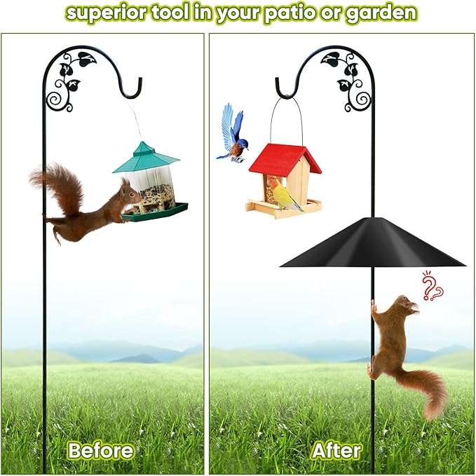 24-inch Large Squirrel Proof Bird Feeders for Outside Hanging,Outdoor Squirrel Baffles for Bird Feeders Pole, Bird House Guard for Outdoor Shepherd’s Hook, Black Color