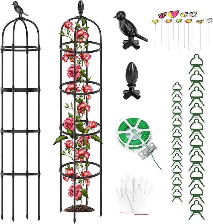 2 Pack Garden Obelisk Trellis for Climbing Plants Outdoor, 6.6FT Tall Rustproof Plant Trellis Climbing Plant Support, Garden Tower Trellis for Potted Plant Flowers Vegetable Vine Indoor