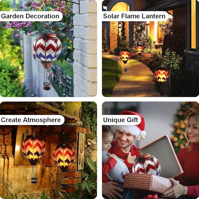 Hot Air Balloon Solar Lantern with Flickering Flame Hanging Solar Lanterns Outdoor Lights Waterproof Lanterns Decorative Garden Patio Yard Party Decor Wavy-Gray&Navy&Red