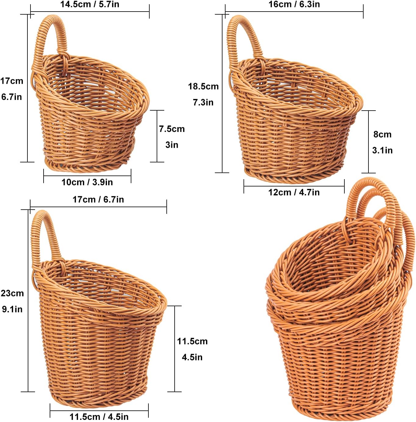 6 Pack 3 Size Woven Hanging Fruit Basket, Wall Hanging Wicker Baskets, Wall fruit Wicker Basket for Kitchen, Planter, Vegetable & Fruit, Boho Home Decor