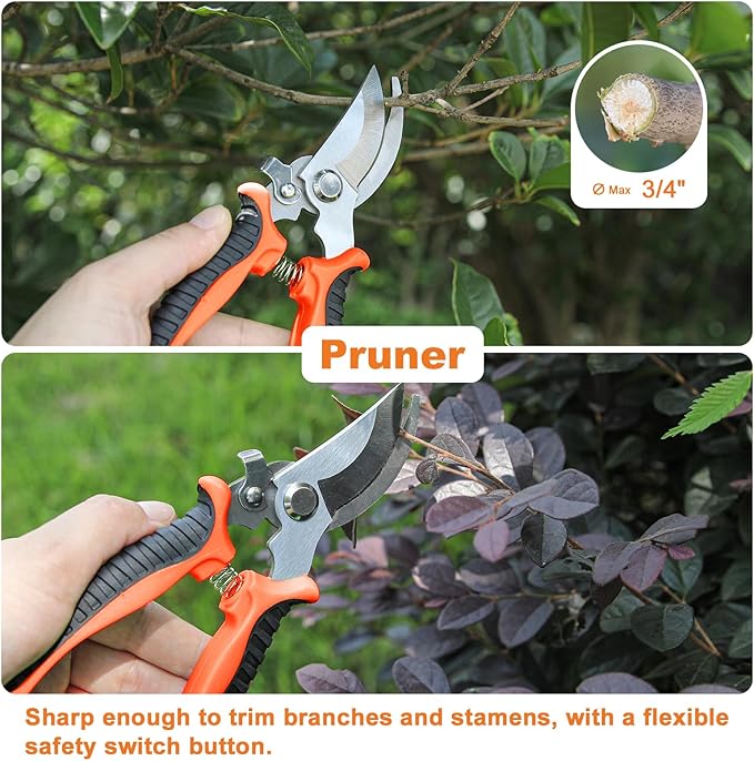 Garden Tool Set with Non Slip Rubber Grip,8 Piece Stainless Steel Gardening Tool Sets,Heavy Duty Outdoor Hand Tools Durable Storage Tote Bag,Uprooting Weeding Tool, Gifts for Women Men(Orange)