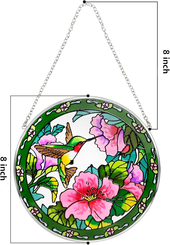 Godferyxin Stained Glass Suncatcher Handmade Glass Hummingbird Suncatcher 8" Stained Glass Hanging Decoration for Window or Wall for Mom,Grandma,Teacher,Friend