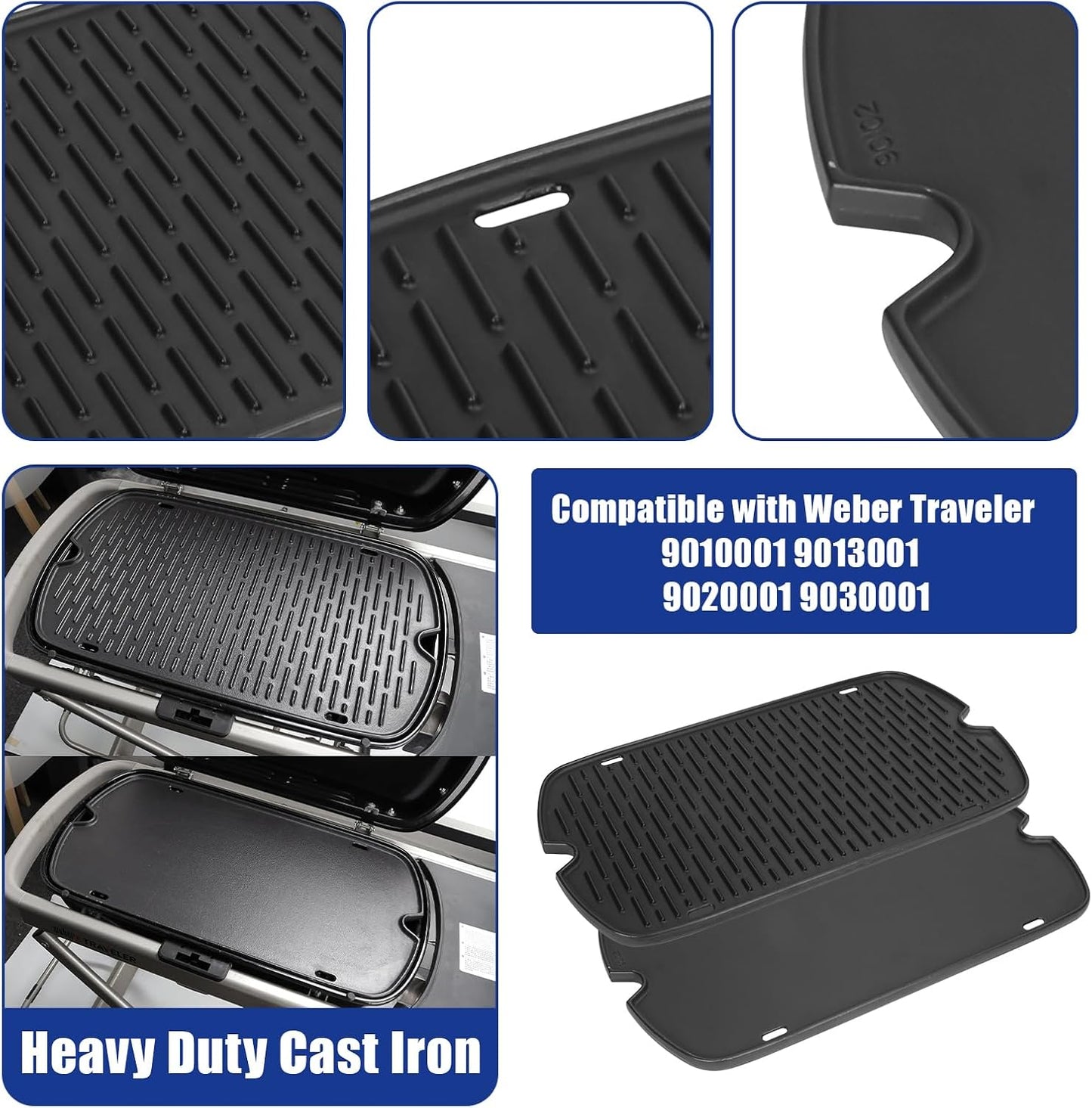 AJinTeby Cast Iron Griddle for Weber Traveler Portable Series Gas Grills Parts, Non-stick Griddle for Traveler Gas Grill, Camping Plate, for Weber Portable Grill Accessories with Carry Bag