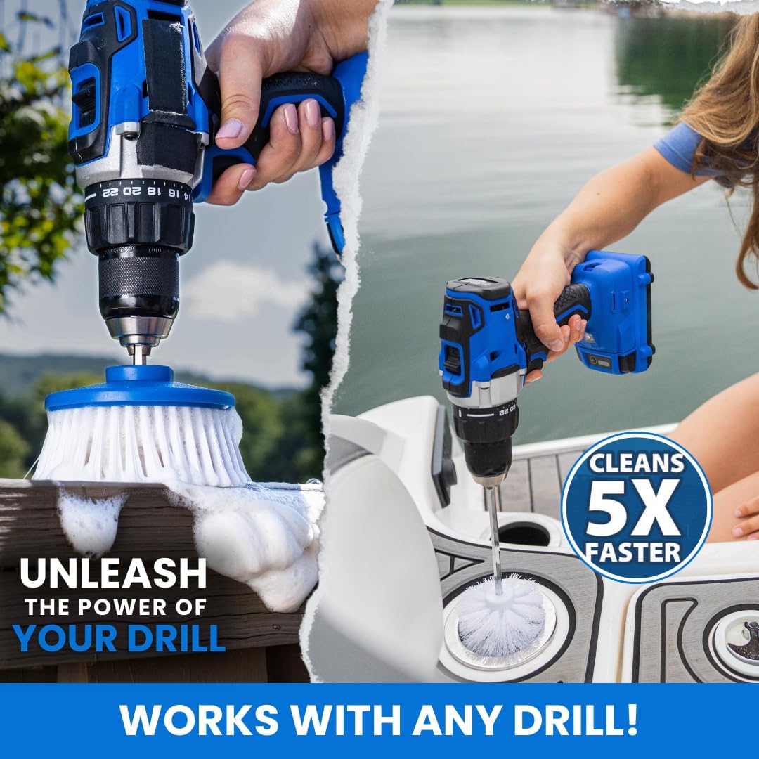 9 Pack Multi-Purpose Home Cleaning Accessory Drill Kit, Bathroom Scrub Pads, Extended Reach Round Brush Attachment Set