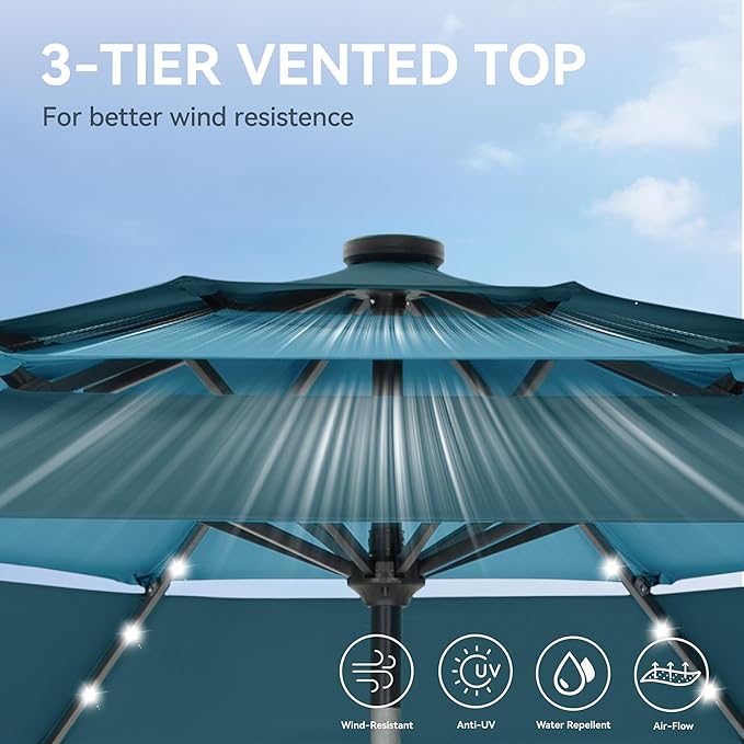 GREEN PARTY 10ft Outdoor Patio Umbrella, Auto-Tilt Market Table Umbrellas with Crank, 8 Sturdy Ribs & 1.5" Pole UV Protection for Garden Deck Backyard Pool