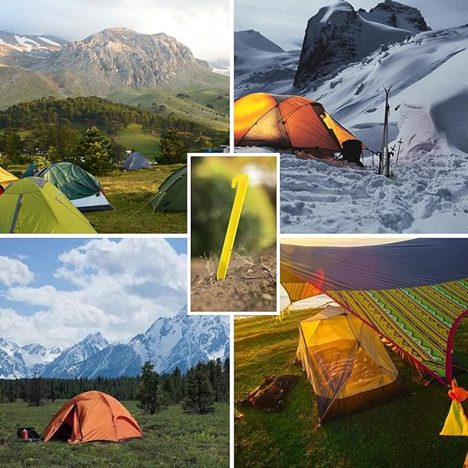 10-Pack Plastic Tent Stakes – 9-Inch Heavy Duty Canopy Anchoring Pegs for Camping, Gardening, Landscaping, Backpacking – Lightweight, Rust-Proof, Reusable Camping Stake