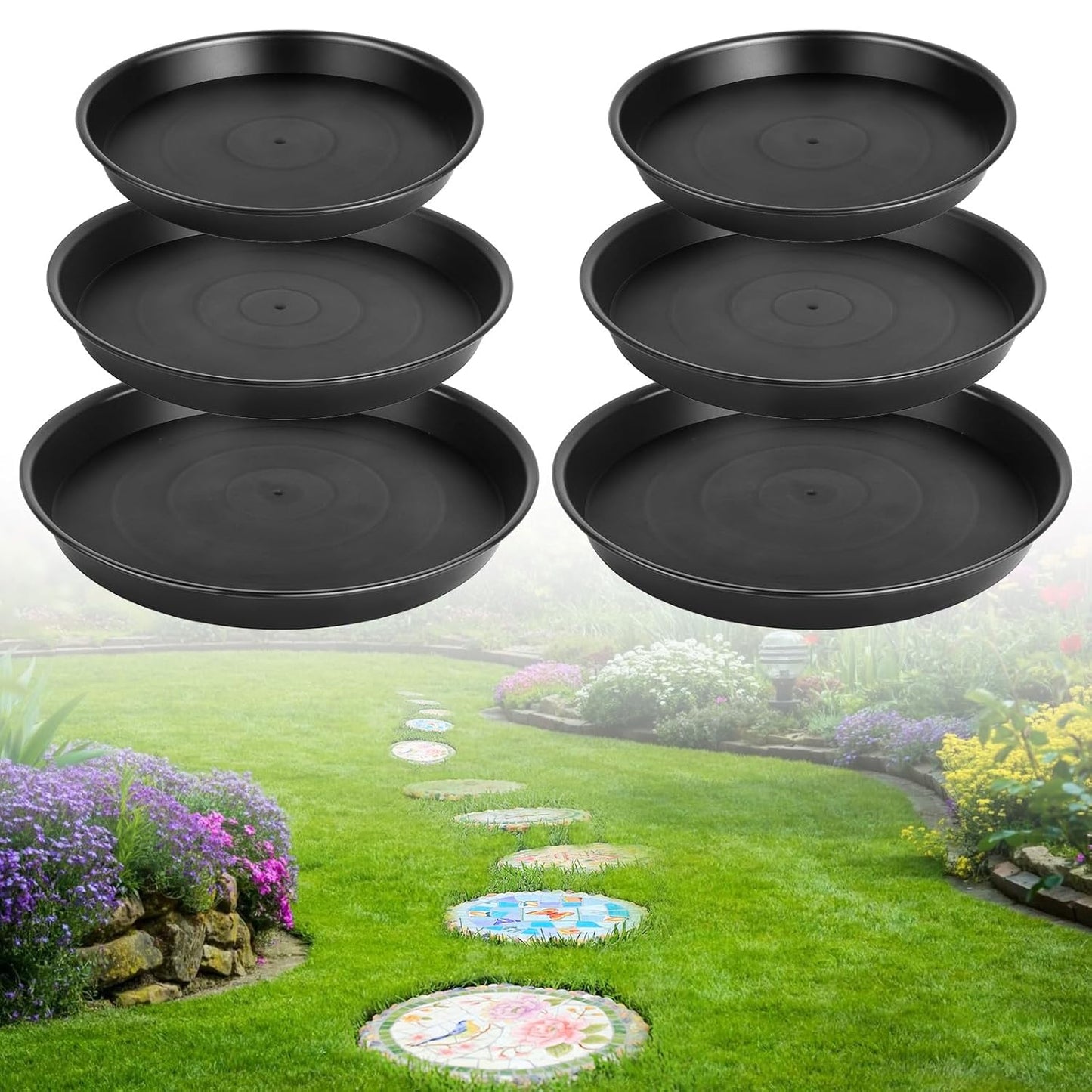 6Pcs Round Stepping Stone Mold, 3 Size Cement Molds for Concrete, 10" 11.4" 12.6" Plastic Concrete Molds for Casting Garden Pavement and Walkway
