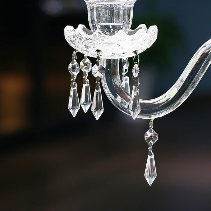 HDCRYSTALGIFTS 20Pcs 38mm Replacement Clear Chandelier Icicle Crystal Prisms Octogan Crystal Bead for Lamp Decor,Silver Bow Tie Connectors