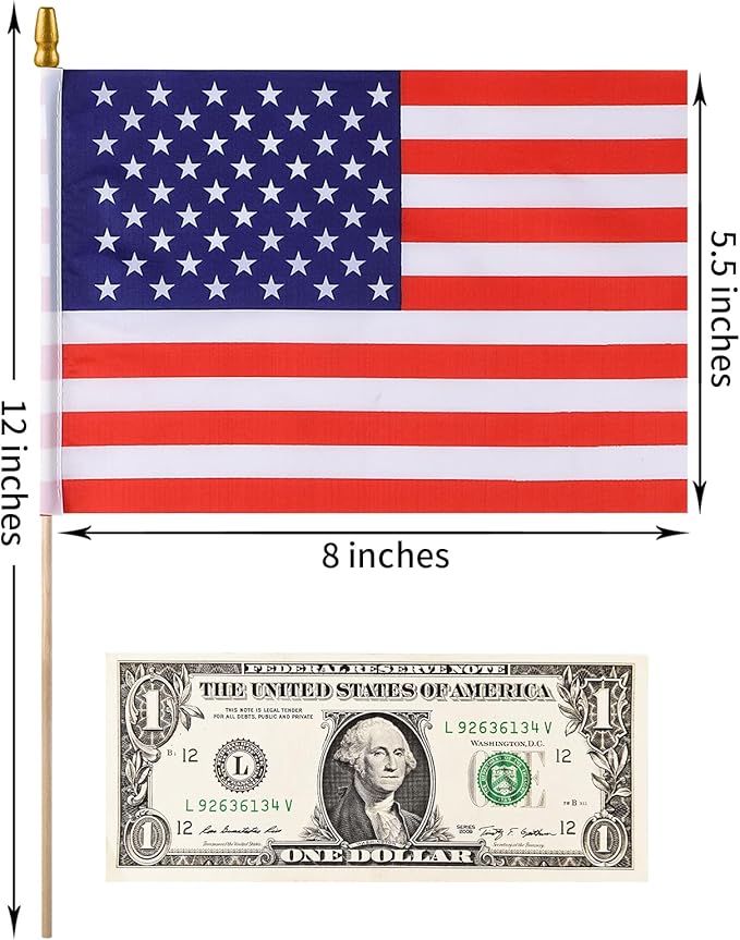 200pcs Small American Flags on Stick, Handheld 8 x 5.5 Inchs Mini American Flags with Kid-Safe Golden Spear Top, US Flags for 4th of July Decorations Outdoor, Independence Day Decorations
