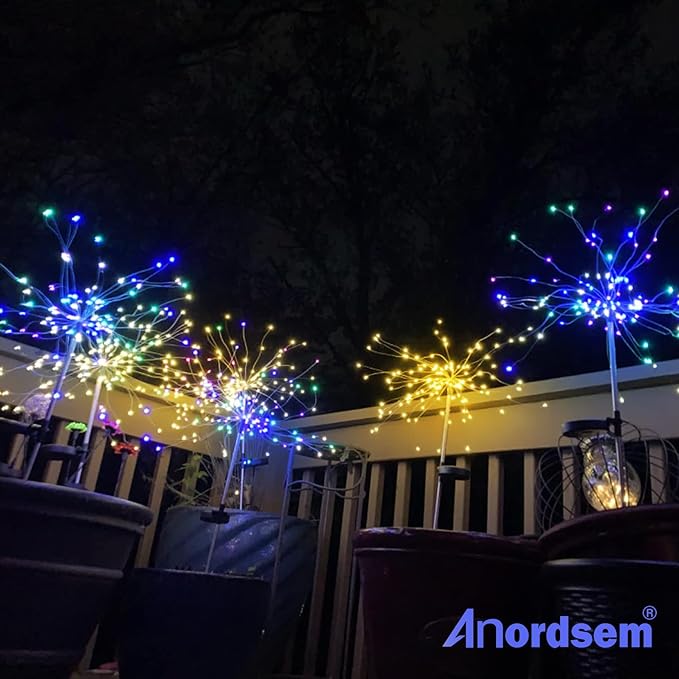 Anordsem Solar Lights Outdoor Waterproof: Garden Light Solar Powered for Yard Outside - Fireworks Lamp Colorful Lighting Path Decor 2 Pack - LED Sparkler DIY Decorating Gifts for Women Mom Wife
