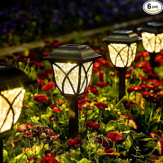 GIGALUMI Solar Lights Outdoor Waterproof, 6 Pack LED Solar Garden Lights, Solar Lights for Outside, Garden Decor for Yard, Patio, Landscape, Planter, Walkway (Warm White)