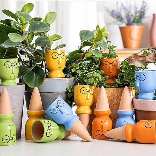 8 Pack Terracotta Watering Spikes, Vacation Self-Watering Planters Devices - Continuous Moisture with Slow Release Watering System - Perfect for Indoor Outdoor Plants (Big head-2pc)