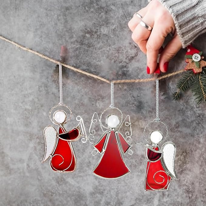 Angel Stained-Glass Sun-Catchers for Window Hangings,3PCS Handmade Stain Glass Angel Suncatchers Ornament for Women,Christmas Tree Decor Memorial Gifts for Mom