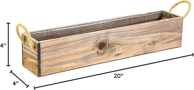 20" Rectangular Rustic Wood Planter with Handle and Plastic Liner l Rustic Barn Wood l Country Style, Home and Wedding Decorations, Garden Ornaments (20x4 w Handle Set of 2, Natural)