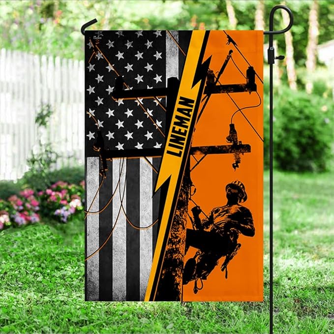 American Flag-American Lineman Flag ANL265F, Garden Flag (11.5" x 17.5")-USA Flags Premium Polyester-Decorative Indoor Outdoor Flag