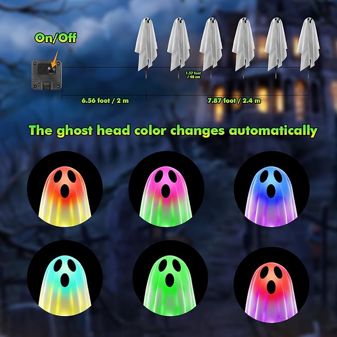 6PACKS Halloween Ghost Decorations Outdoor,Spooky Cloth Ghosts Decor for Halloween Scary Party Gifts,Solar Halloween Ghost Lights for Yard/Lawn/Patio/Holiday/Porch Decor