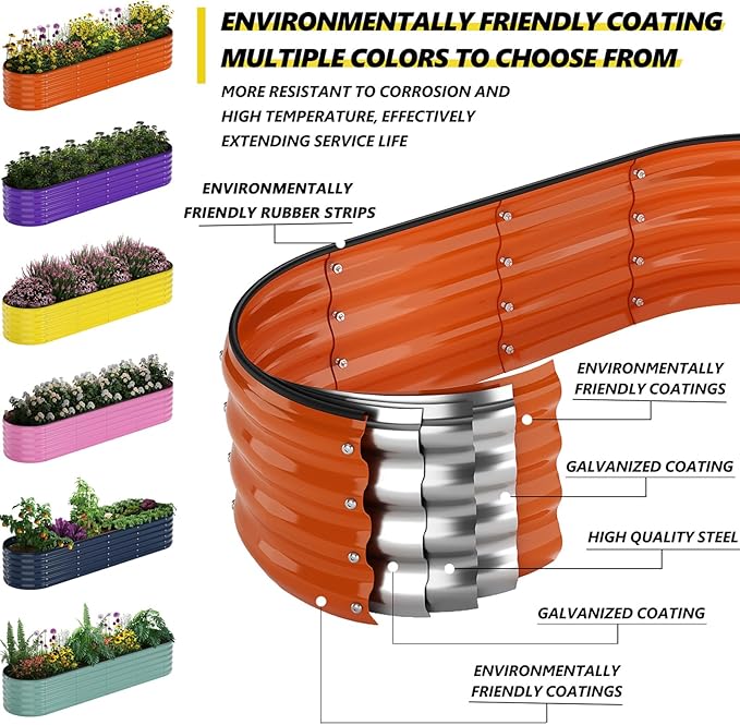 Galvanized Metal Planter Raised Garden Bed Kit for Gardening Outdoor，8x2x1ft Planter Grow Garden Box Raised Flower Bed，Long Vegetable Clearance Herb Raised Garden Beds for Gardening