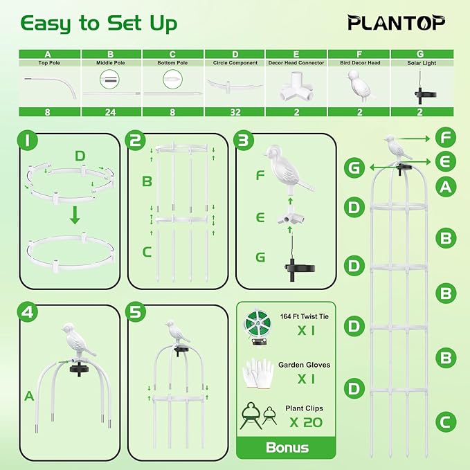 2 Pack Garden Obelisk Trellis with Solar Light, 6 Ft Trellis for Climbing Plants Outdoor Rose Bush Round Trellis for Pots, Rustproof PE Coated Metal Plant Support for Flowers Vine Indoor