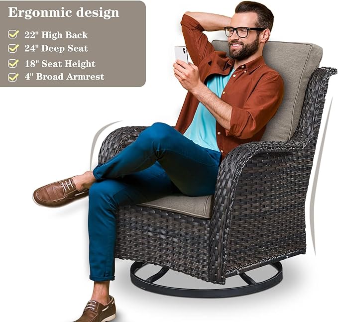 8 Piece Outdoor Patio Furniture Set - 41" CSA Propane Fire Pit Table Patio Conversation Set with Swivel Rocker Outdoor Chairs, Wicker loveseat and Ottoman for Outside Casual Gathering